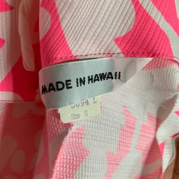 SOLD 🛑 Vintage | 1960’s Hawaiian Textured Cotton Maxi Dress Cotton Pink Floral - Picture 7 of 9